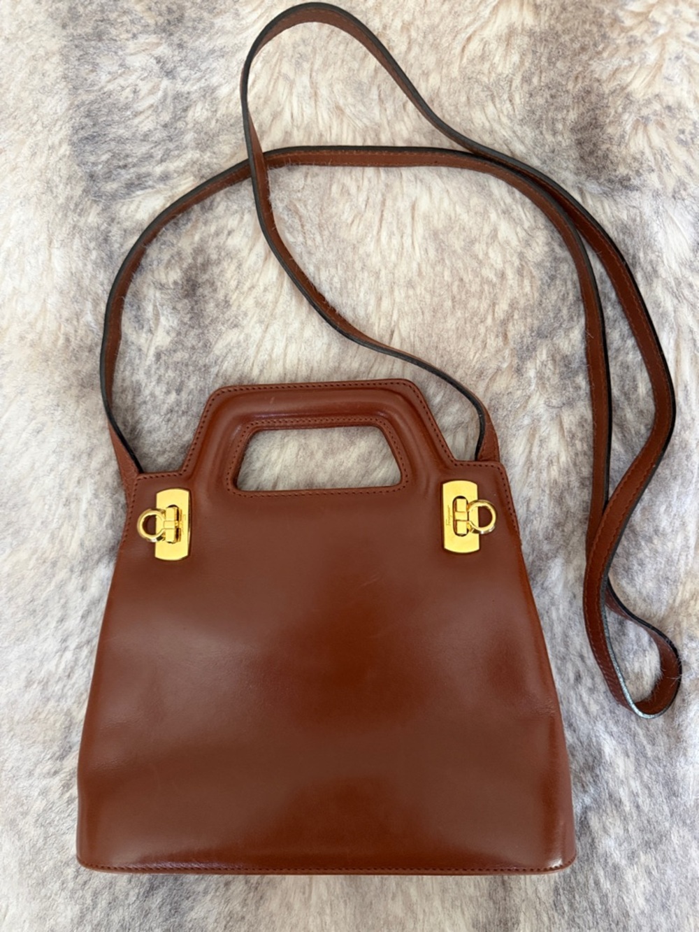 Vintage Salvatore Ferragamo Brown Leather Top-Handle Shoulder Bag